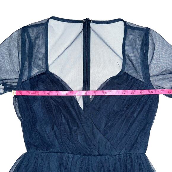 Elegant Navy Blue Mesh Dress - Picture 14 of 16